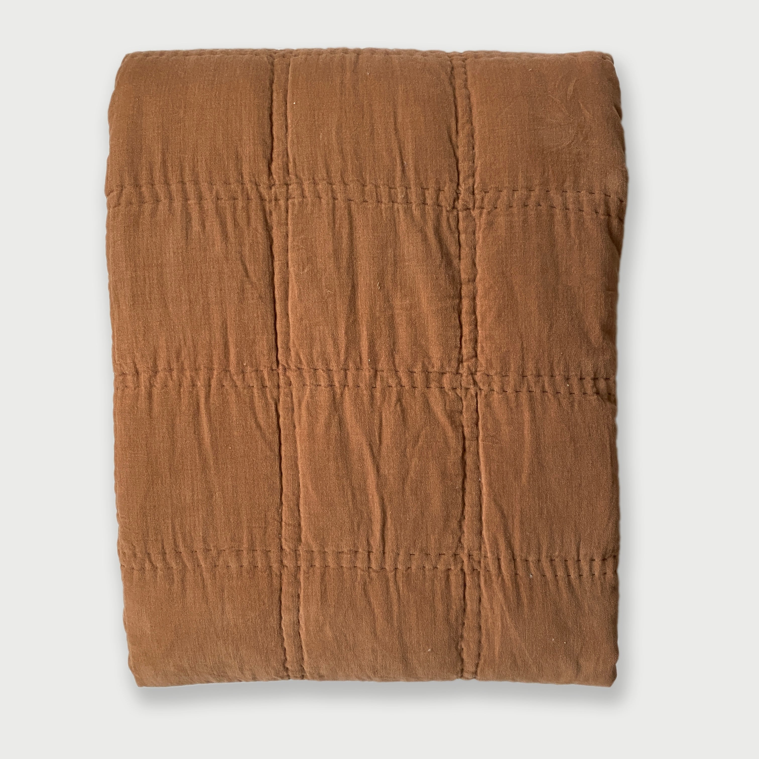 Checker Embroidered Spice Kantha Cotton Quilt