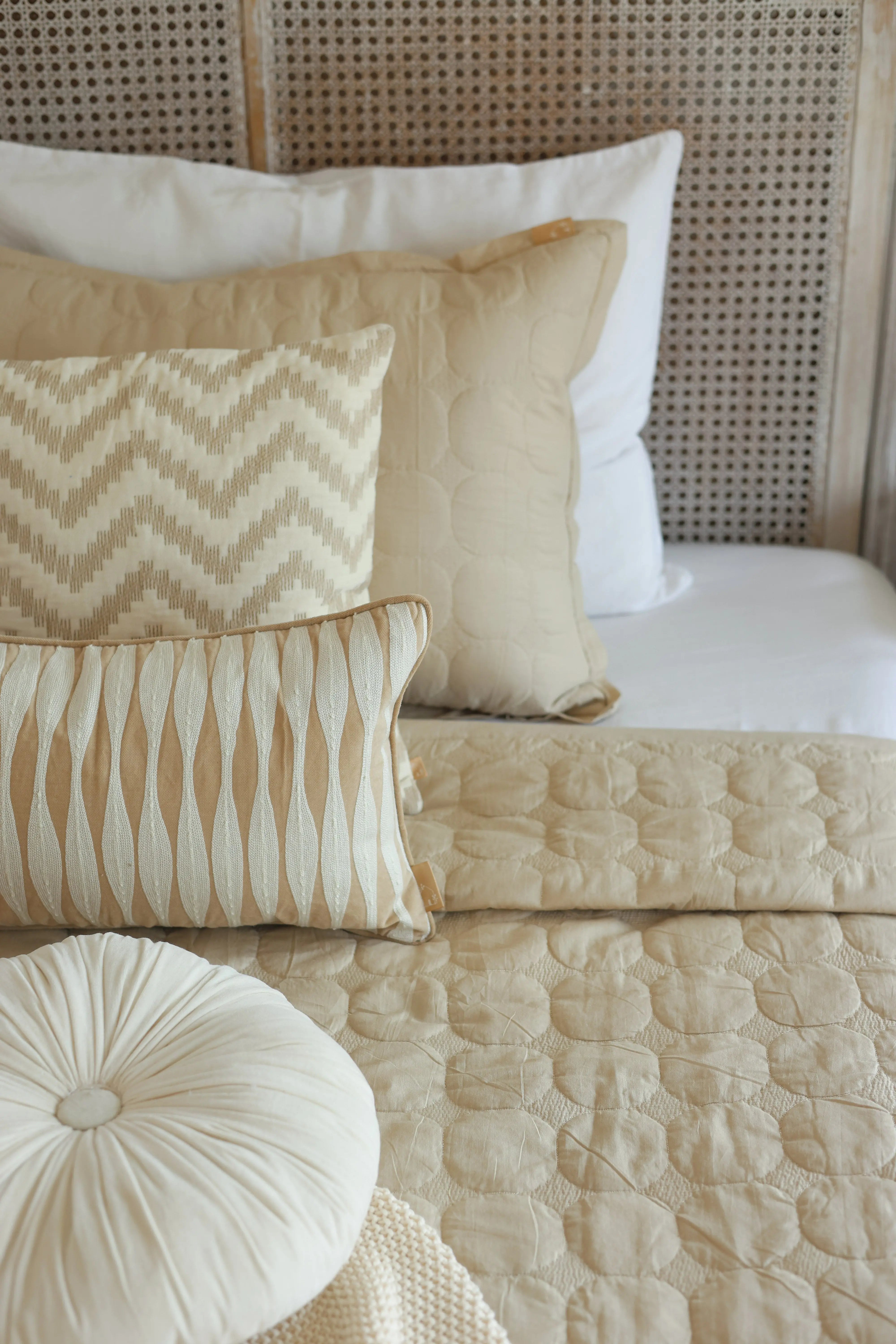 Zen Beige Cotton Quilted Bedding Set SanctuaryLiving