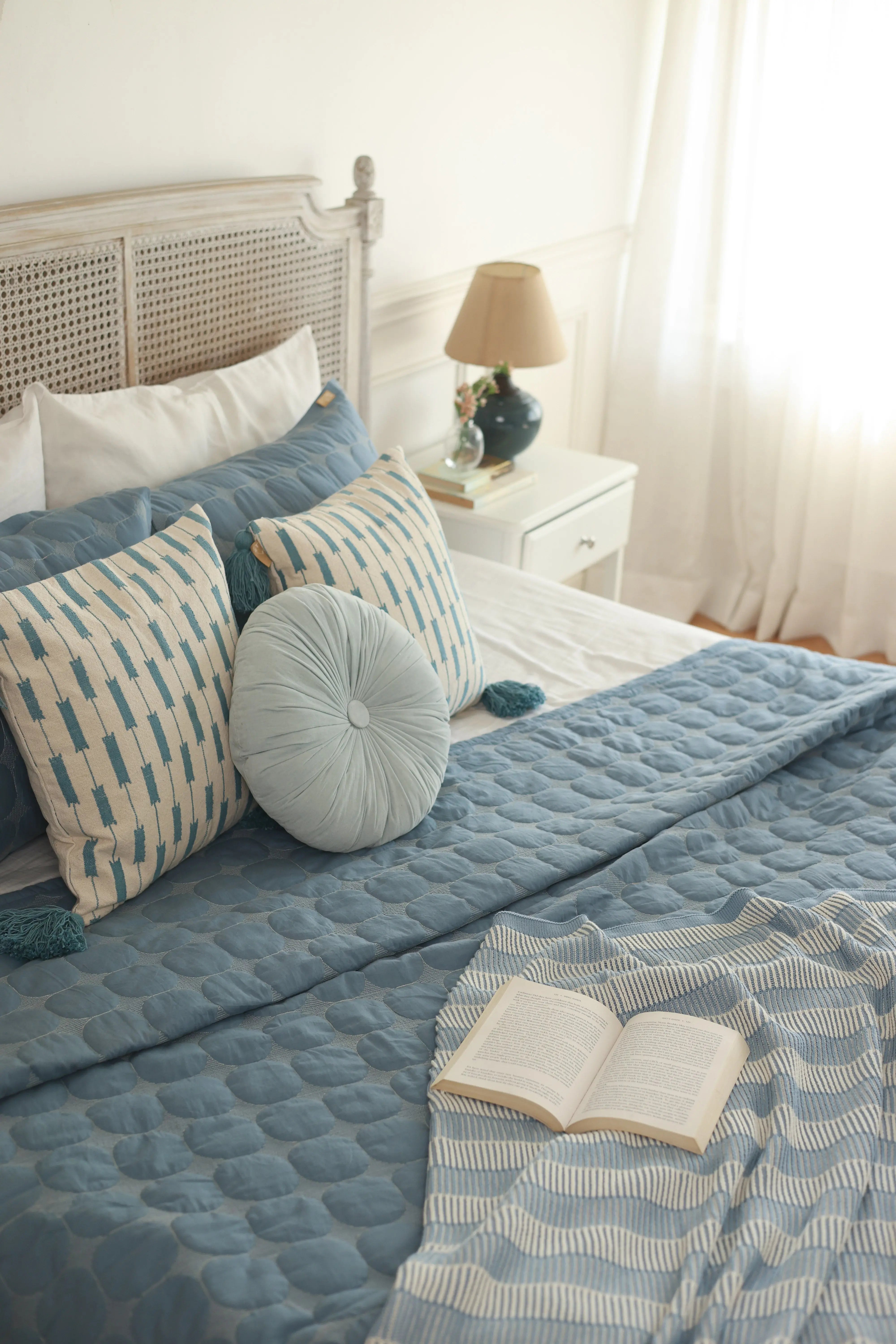 Zen Azure Cotton Quilted Bedding Set SanctuaryLiving
