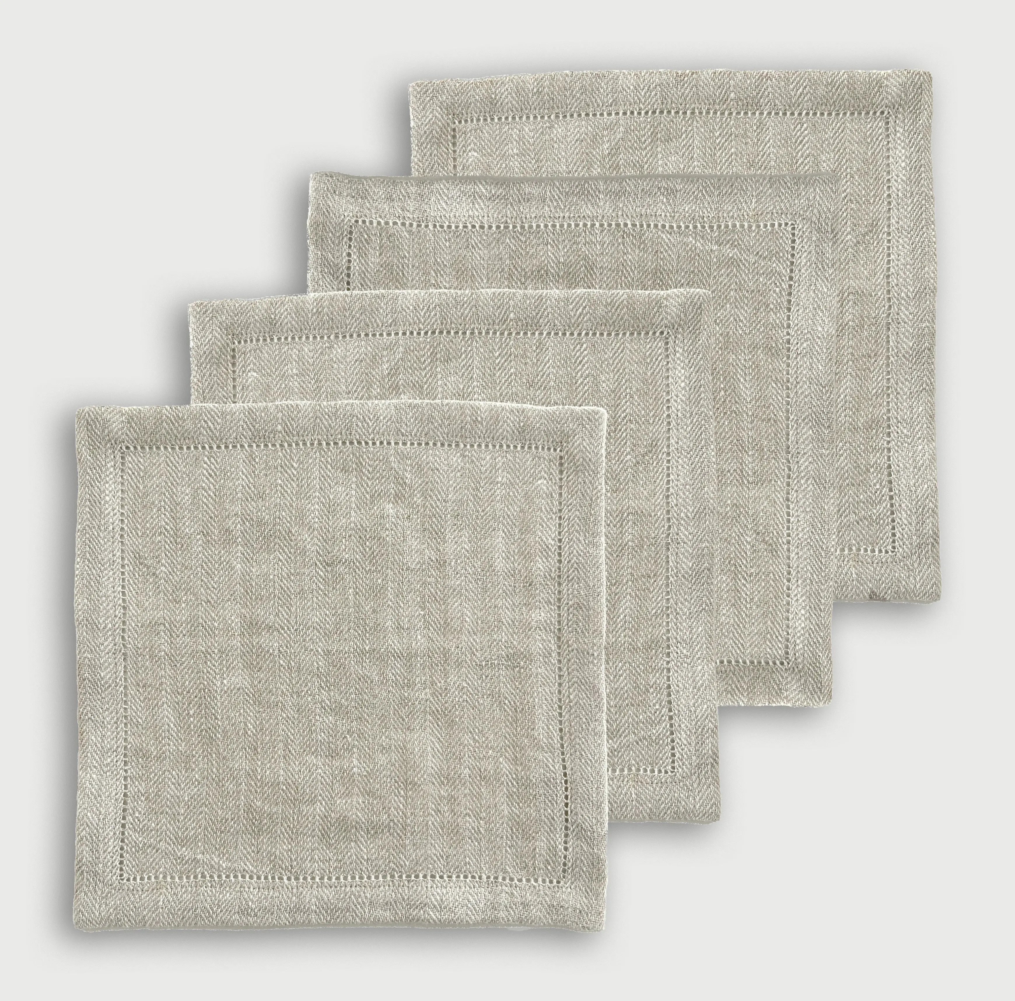 Oatmeal Herringbone Linen Cocktail Napkins-Set of 4