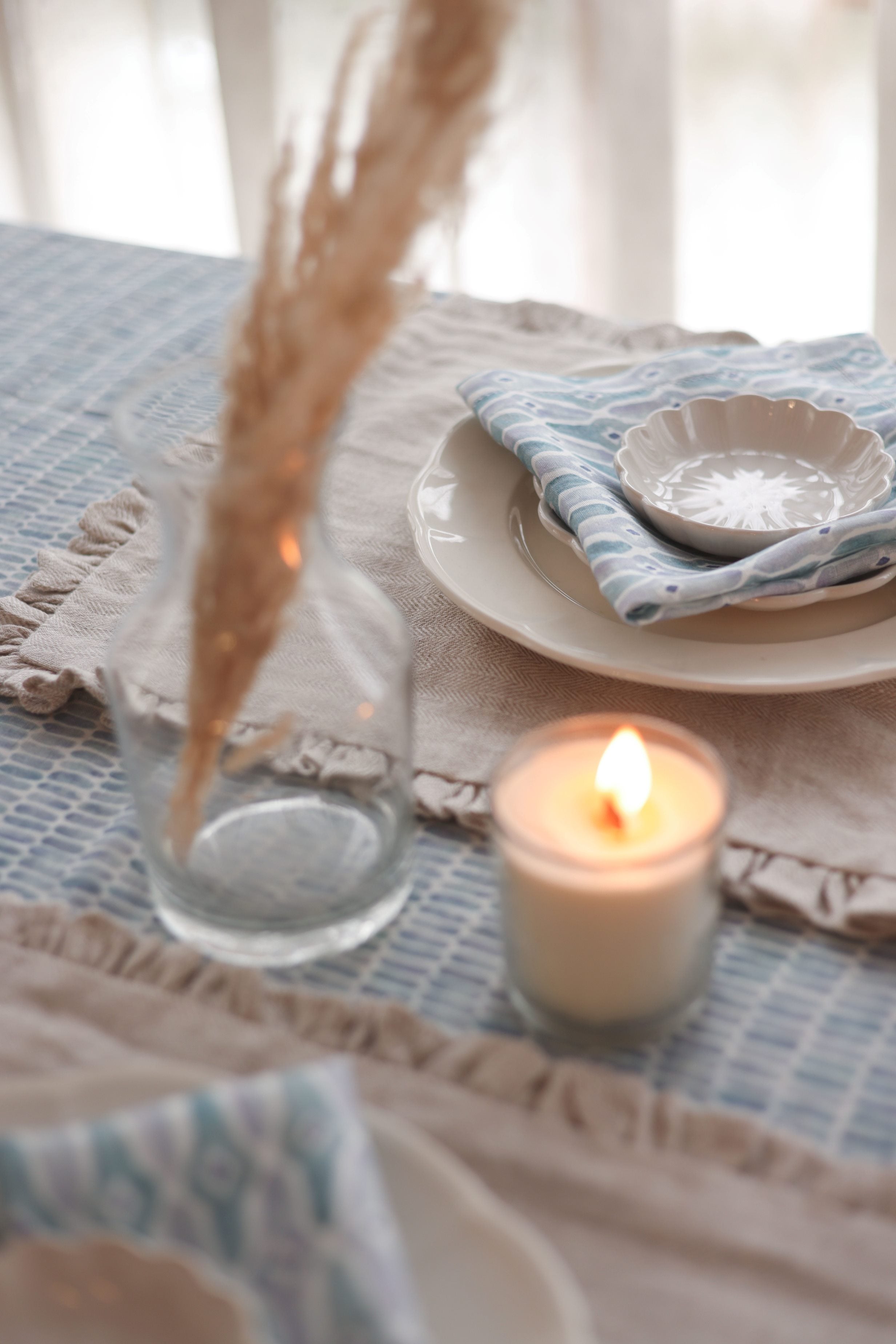 Mosaic Blue Linen Table Napkins | Set of 2