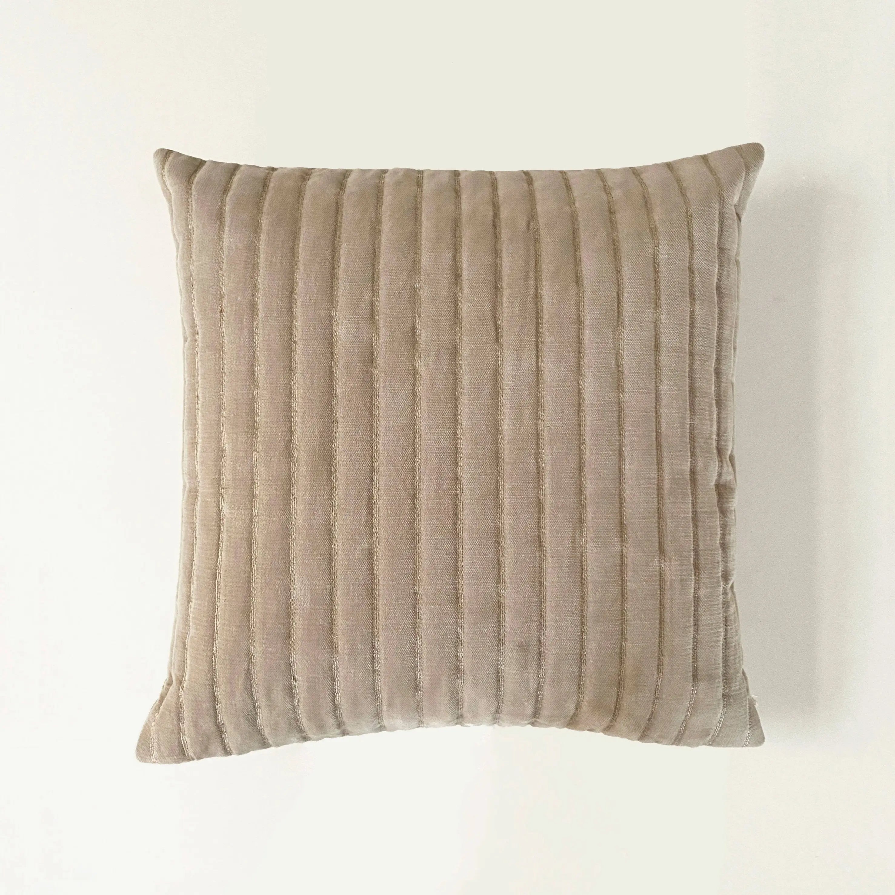 Eden Striped Oatmeal Velvet Cushion Cover SanctuaryLiving