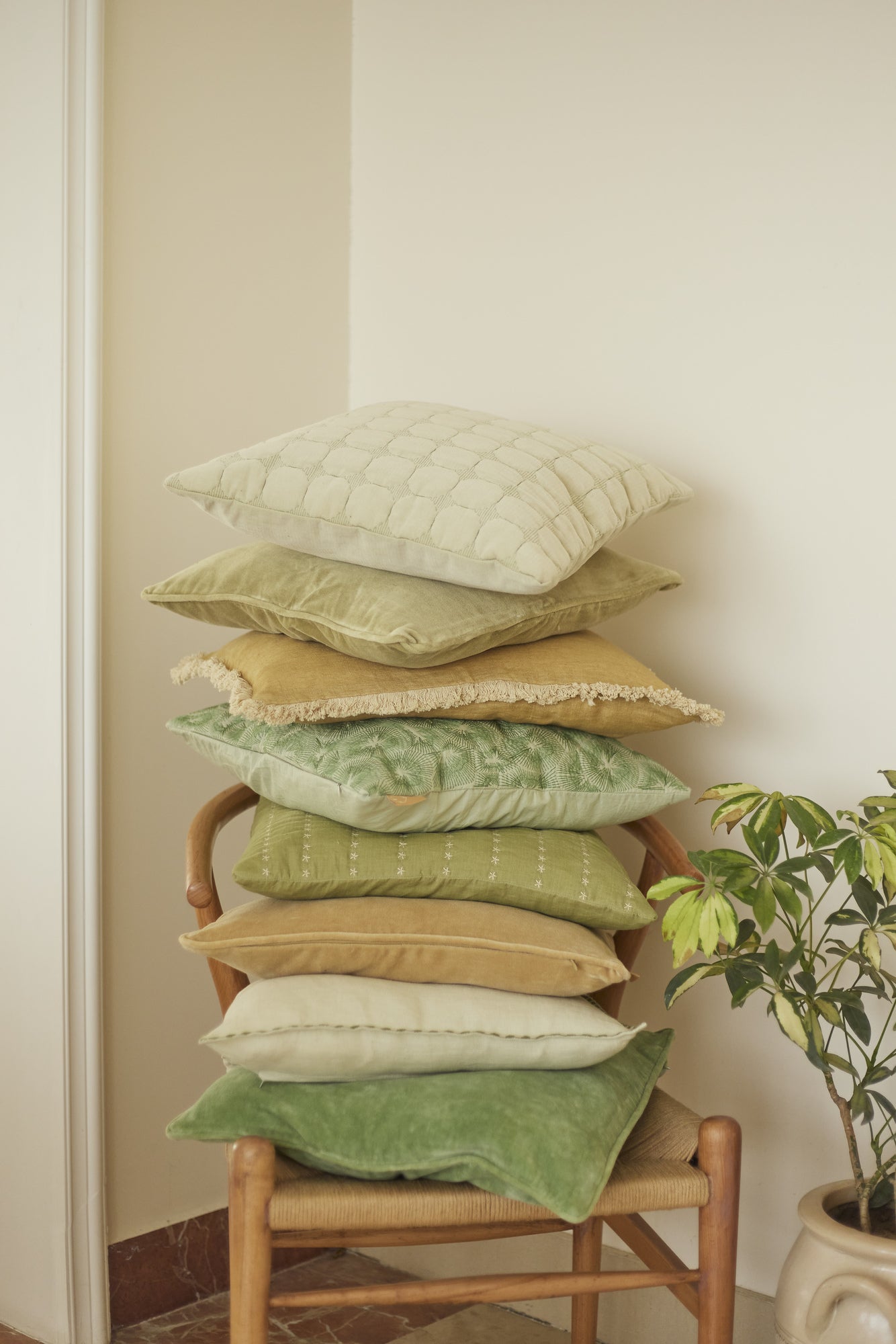 Fringe Ochre Oblong Linen Cushion Cover