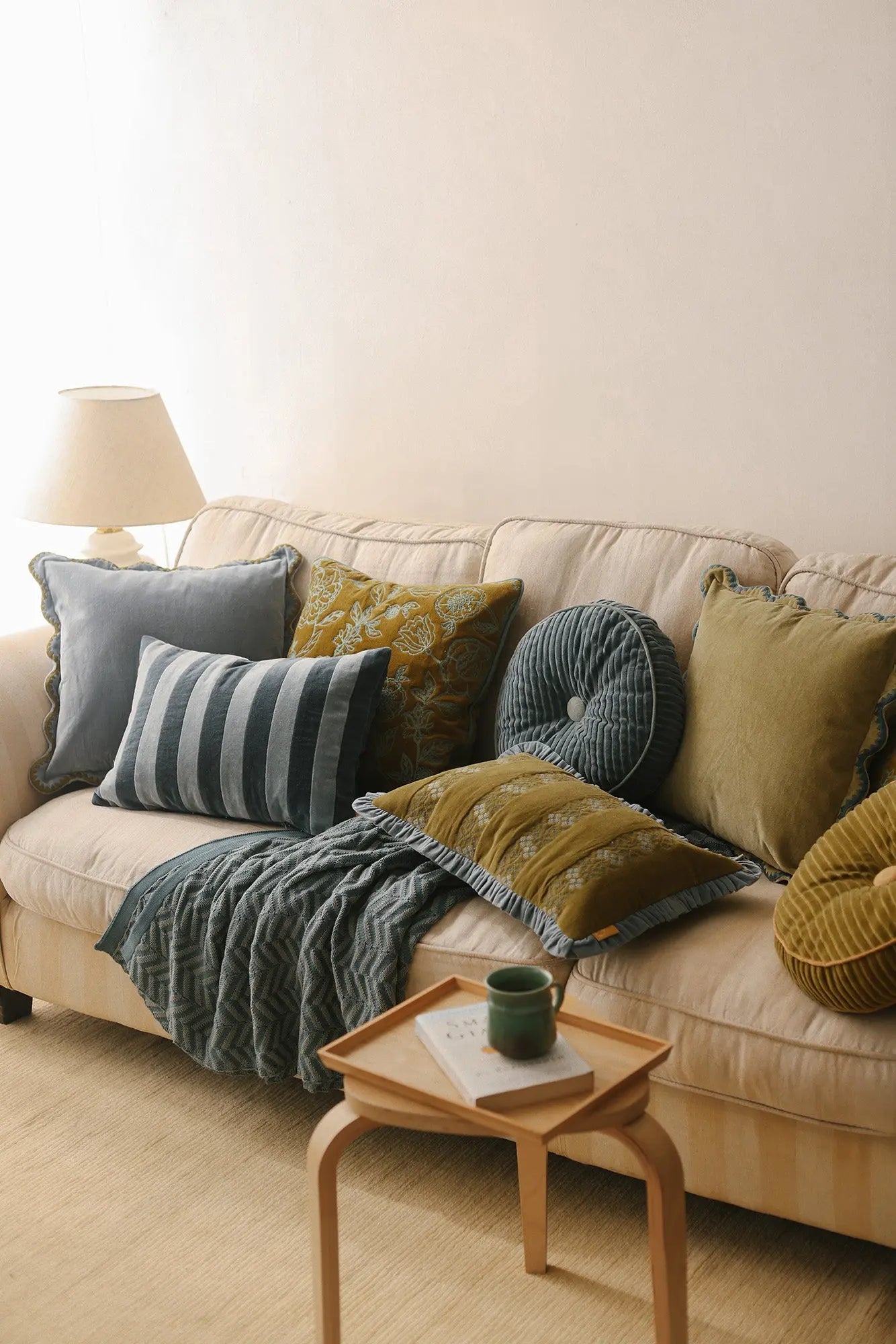 Heather Olive Cross Stitch Oblong Cushion Cover SanctuaryLiving