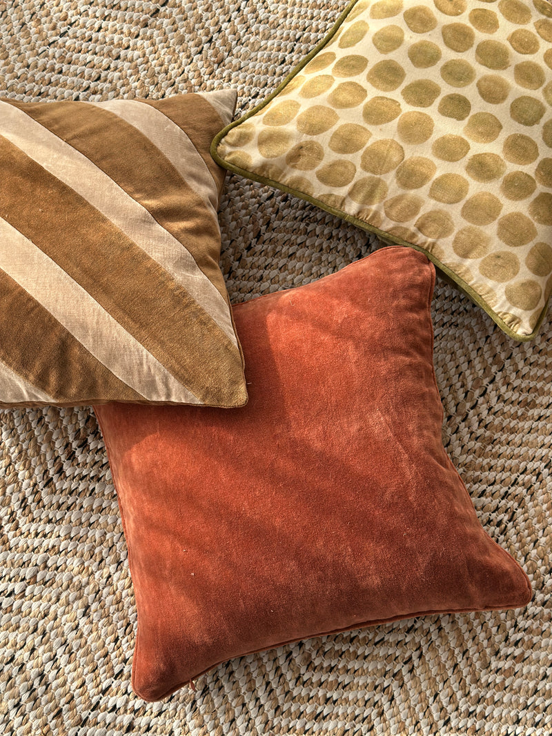 Heather Tan Brown Velvet Stripe Cushion Cover