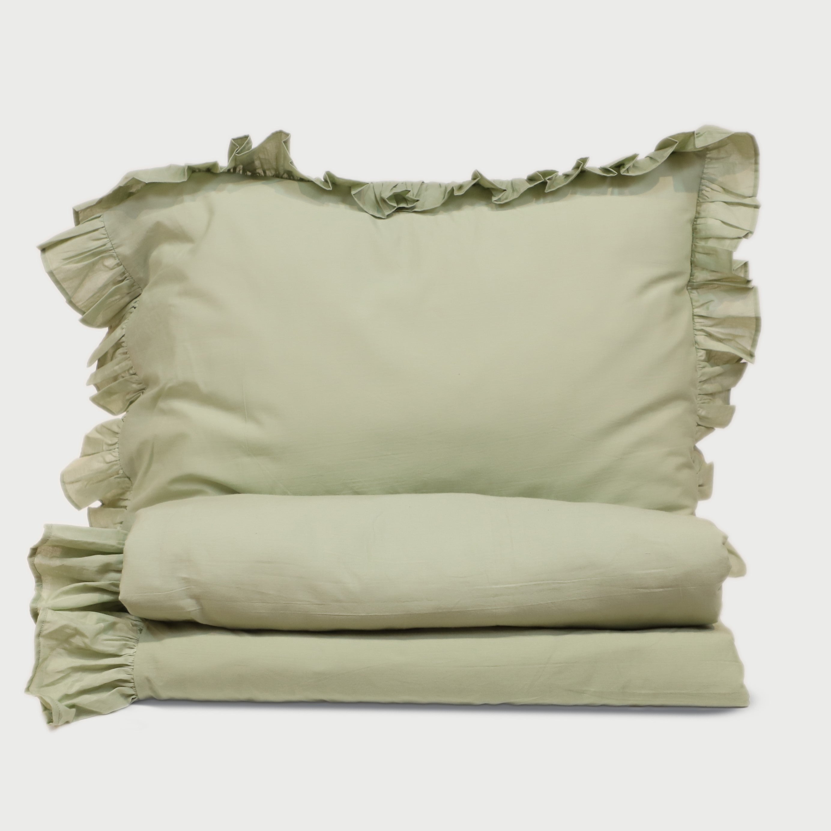 Ruffle Sage Duvet Cover