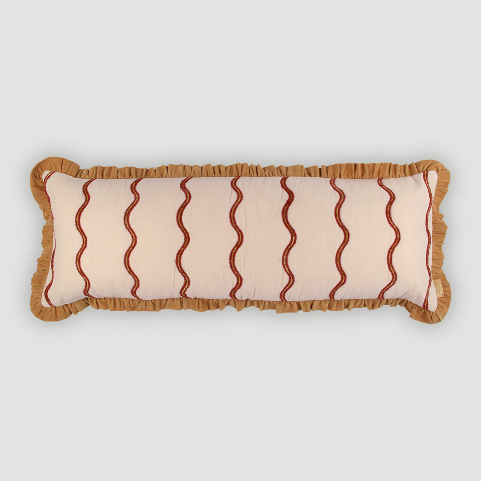 Aria Ruffle Oatmeal Embroidered Lumbar Cushion Cover