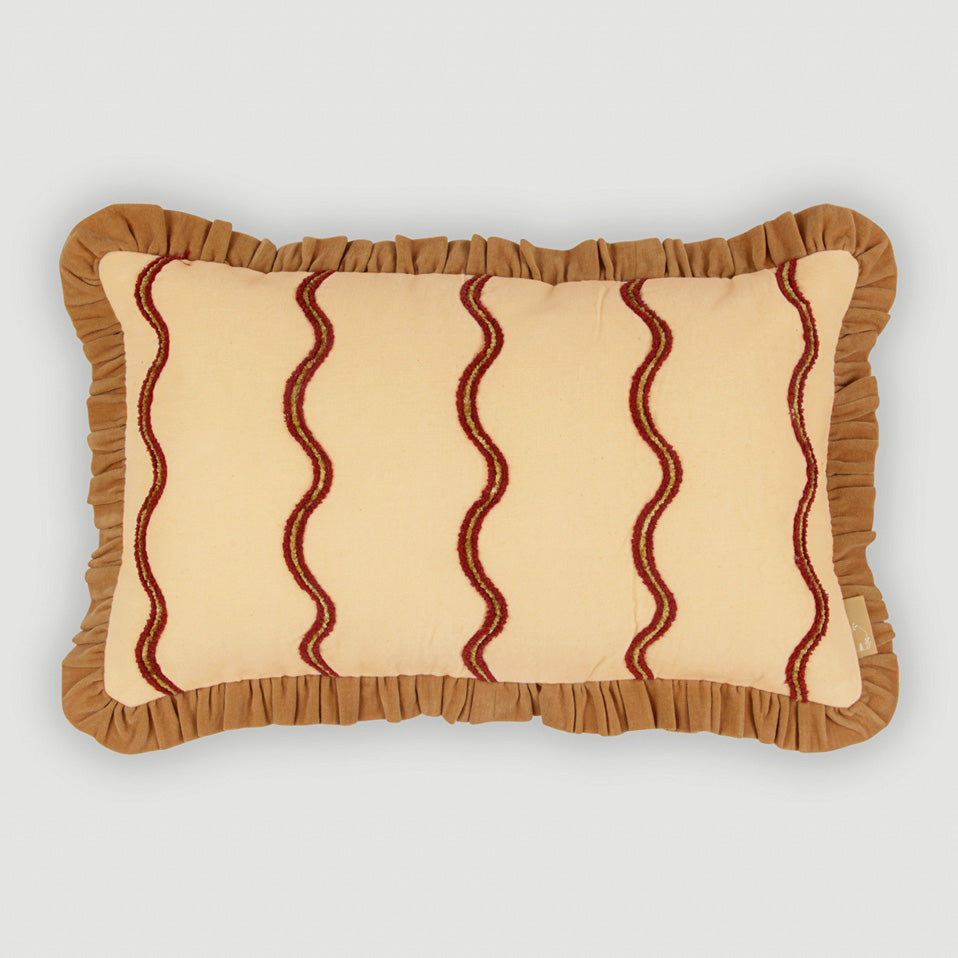 Aria Ruffle Oatmeal Embroidered Oblong Cushion Cover