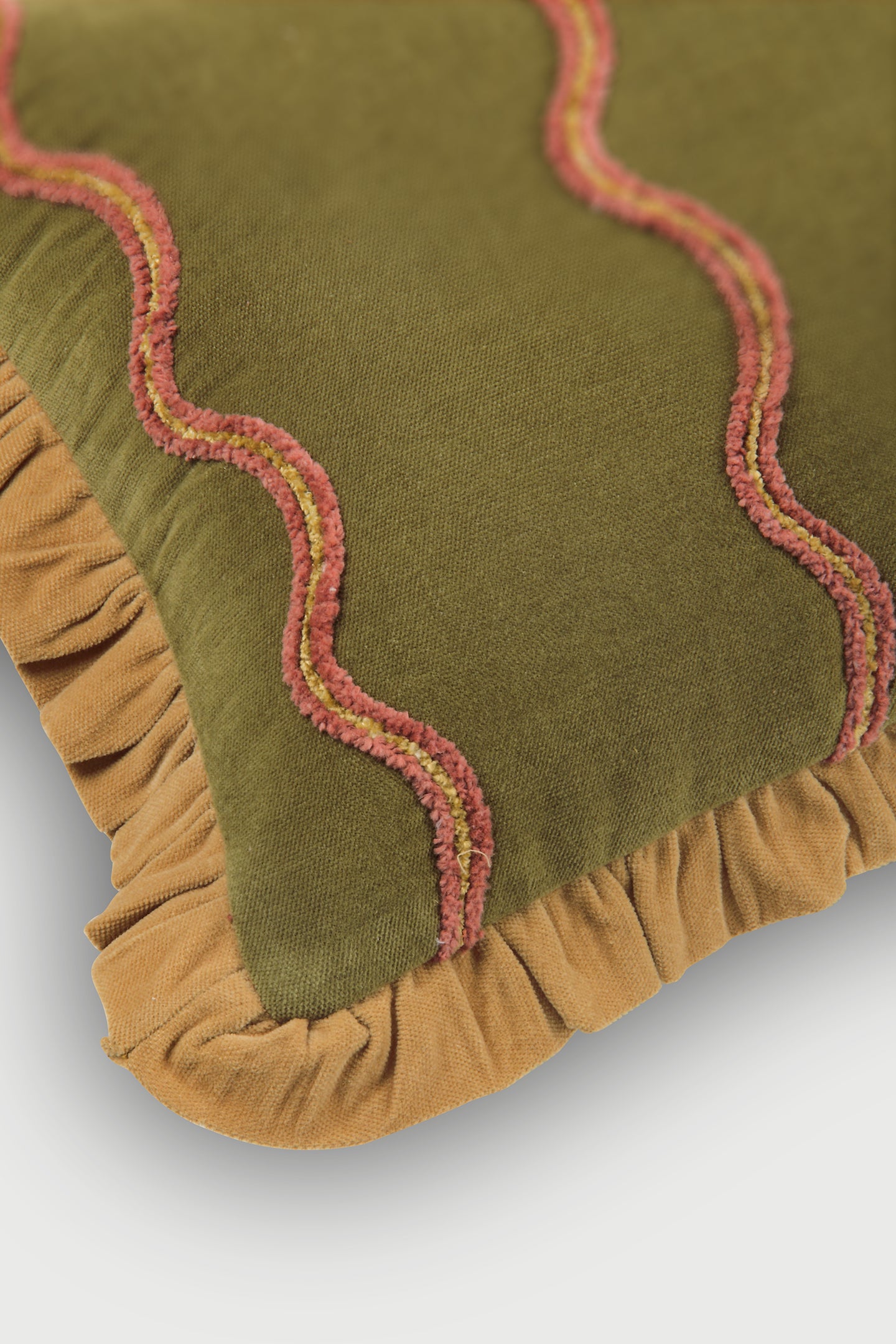 Aria Ruffle Forest Green Embroidered Oblong Cushion Cover