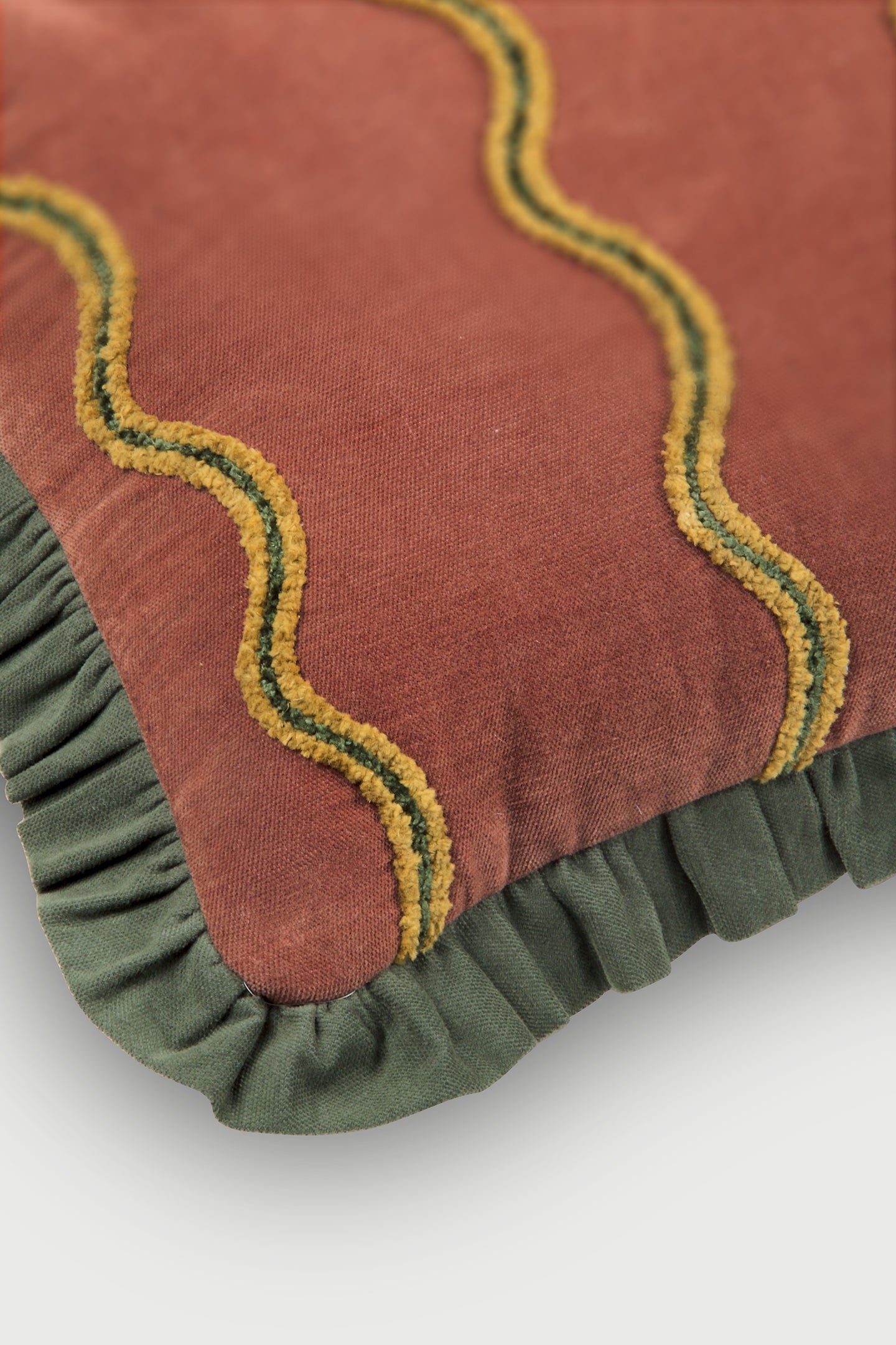 Aria Ruffle Carmine Embroidered Oblong Cushion Cover