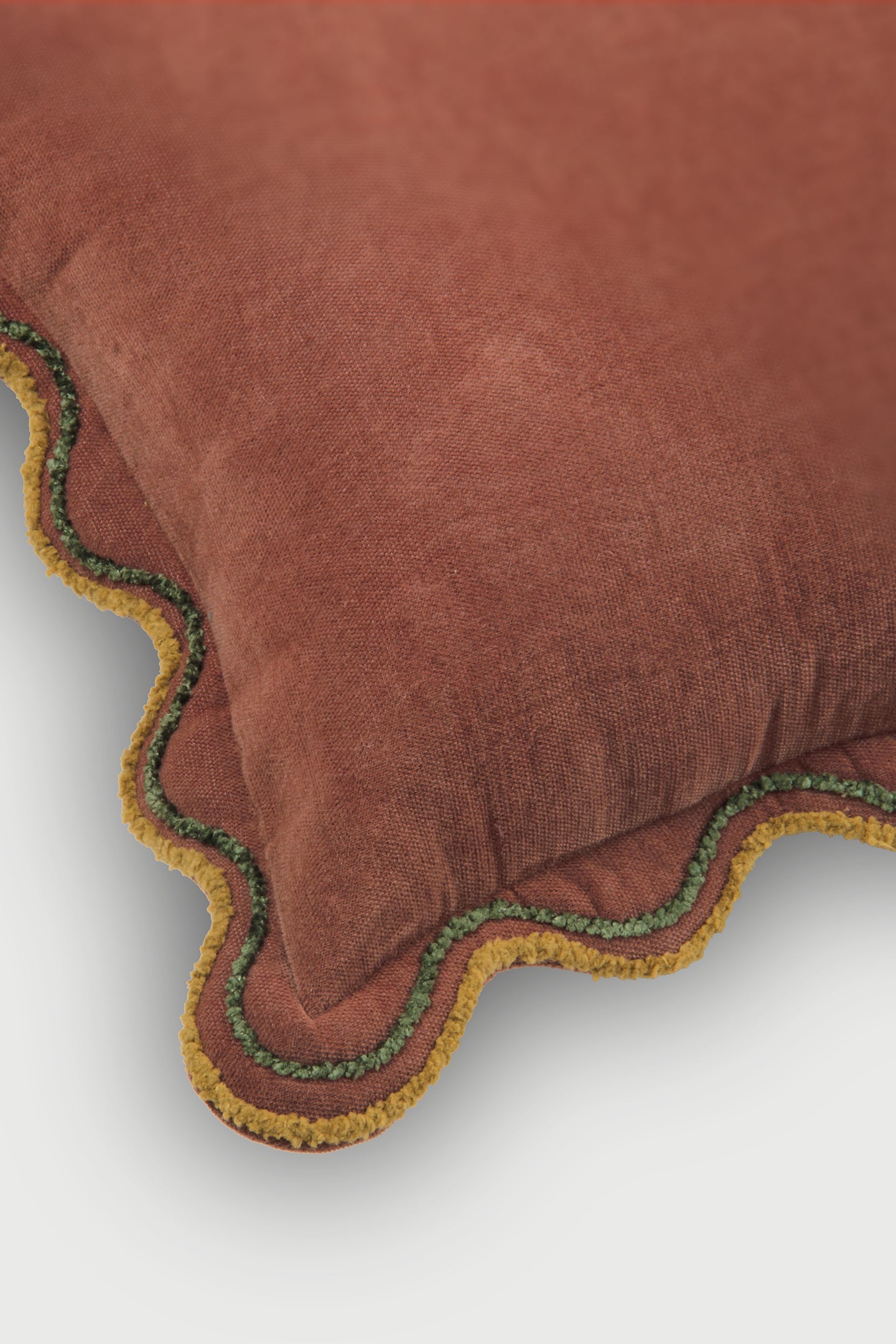 Aurora Scallop Carmine Embroidered Cushion Cover