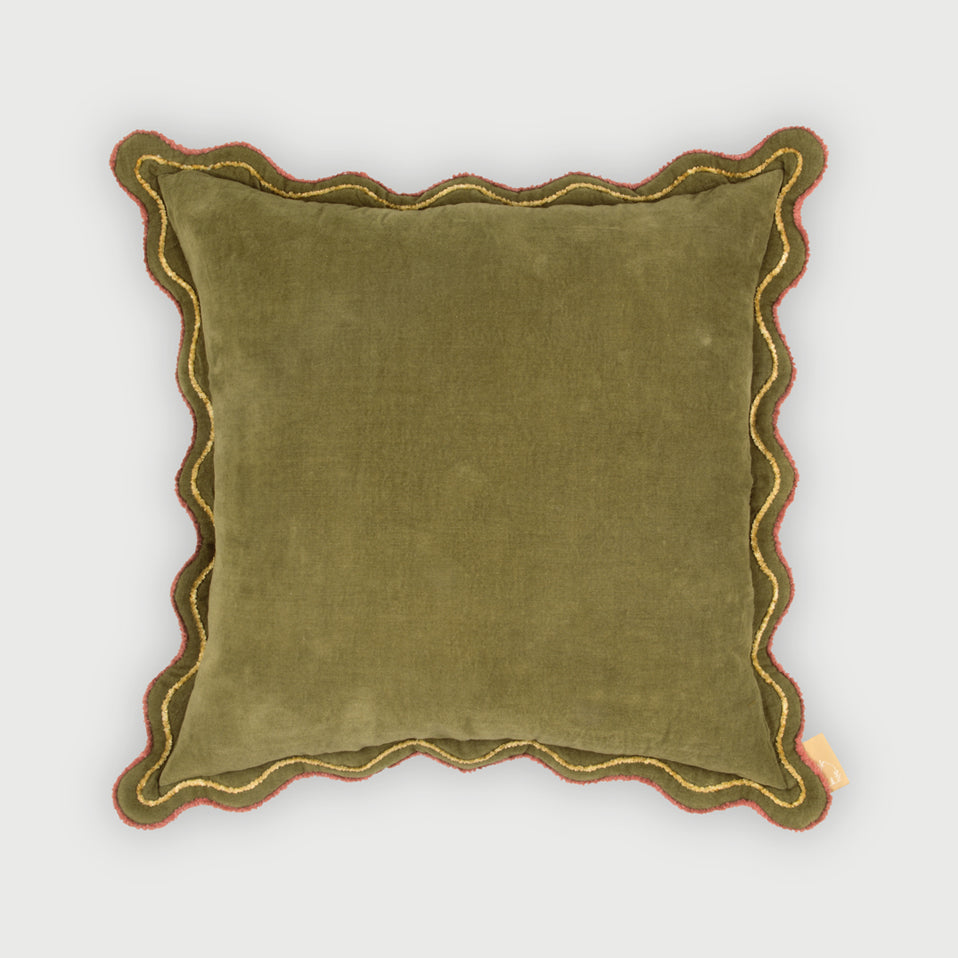 Aurora Scallop Forest Green Embroidered Cushion Cover