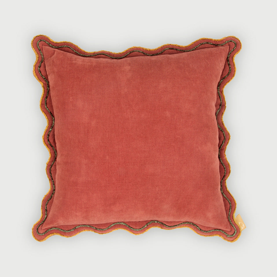 Aurora Scallop Carmine Embroidered Cushion Cover