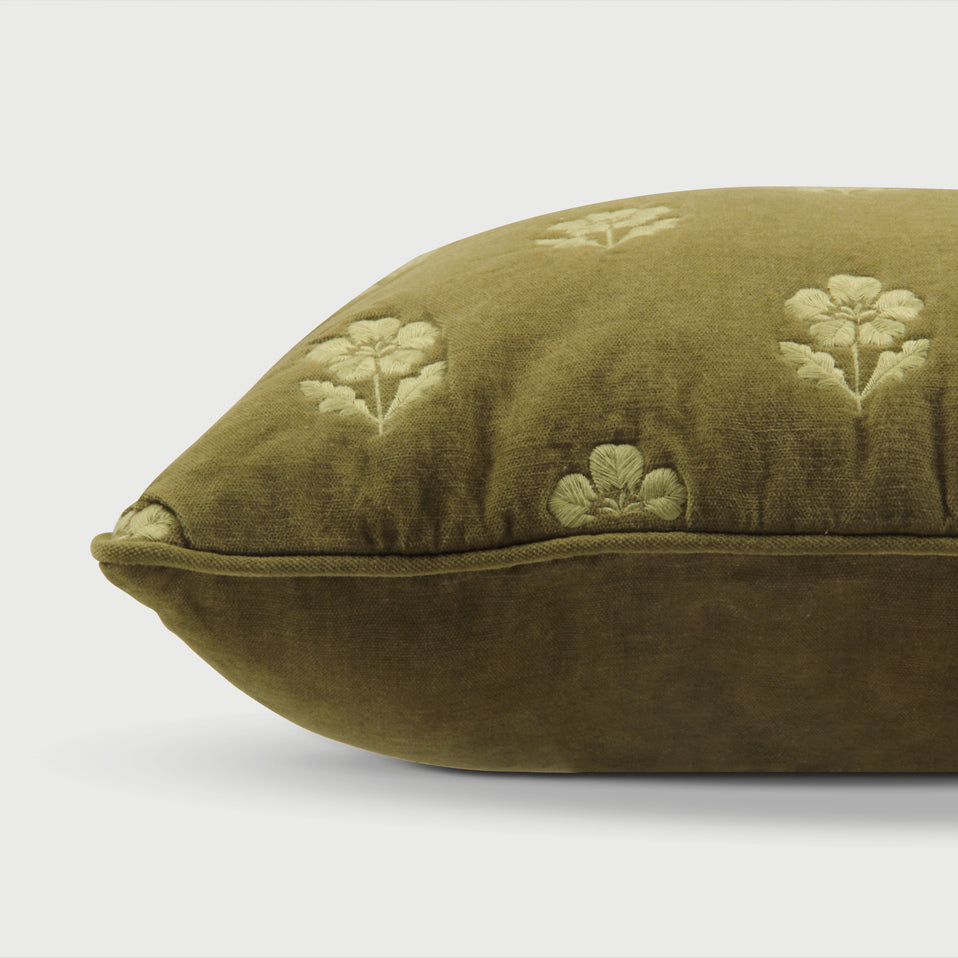 Lucia Forest Green Embroidered Velvet Cushion Cover