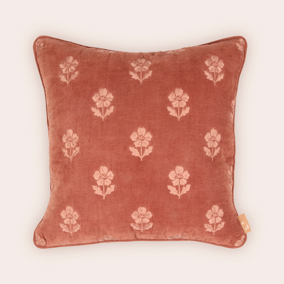 Lucia Carmine Embroidered Velvet Cushion Cover
