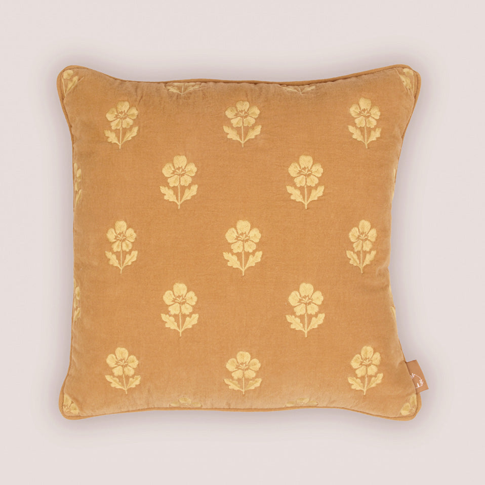 Lucia Amber Embroidered Velvet Cushion Cover