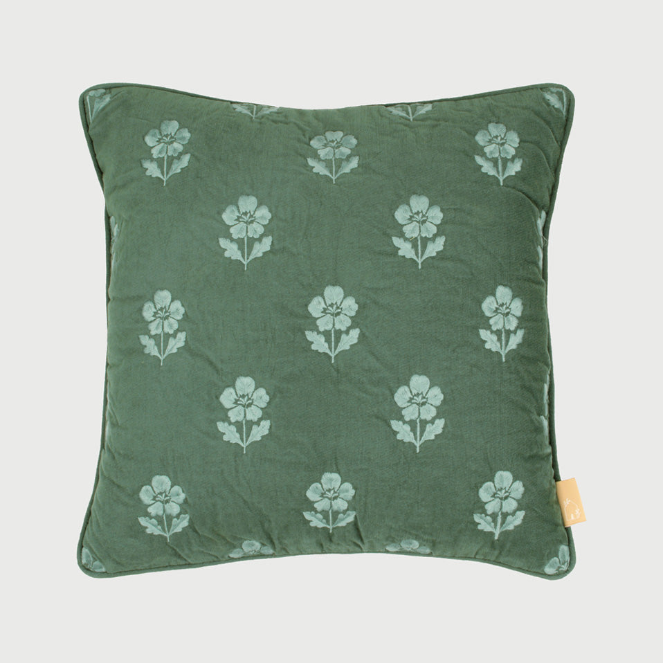 Lucia Eucalyptus Embroidered Velvet Cushion Cover