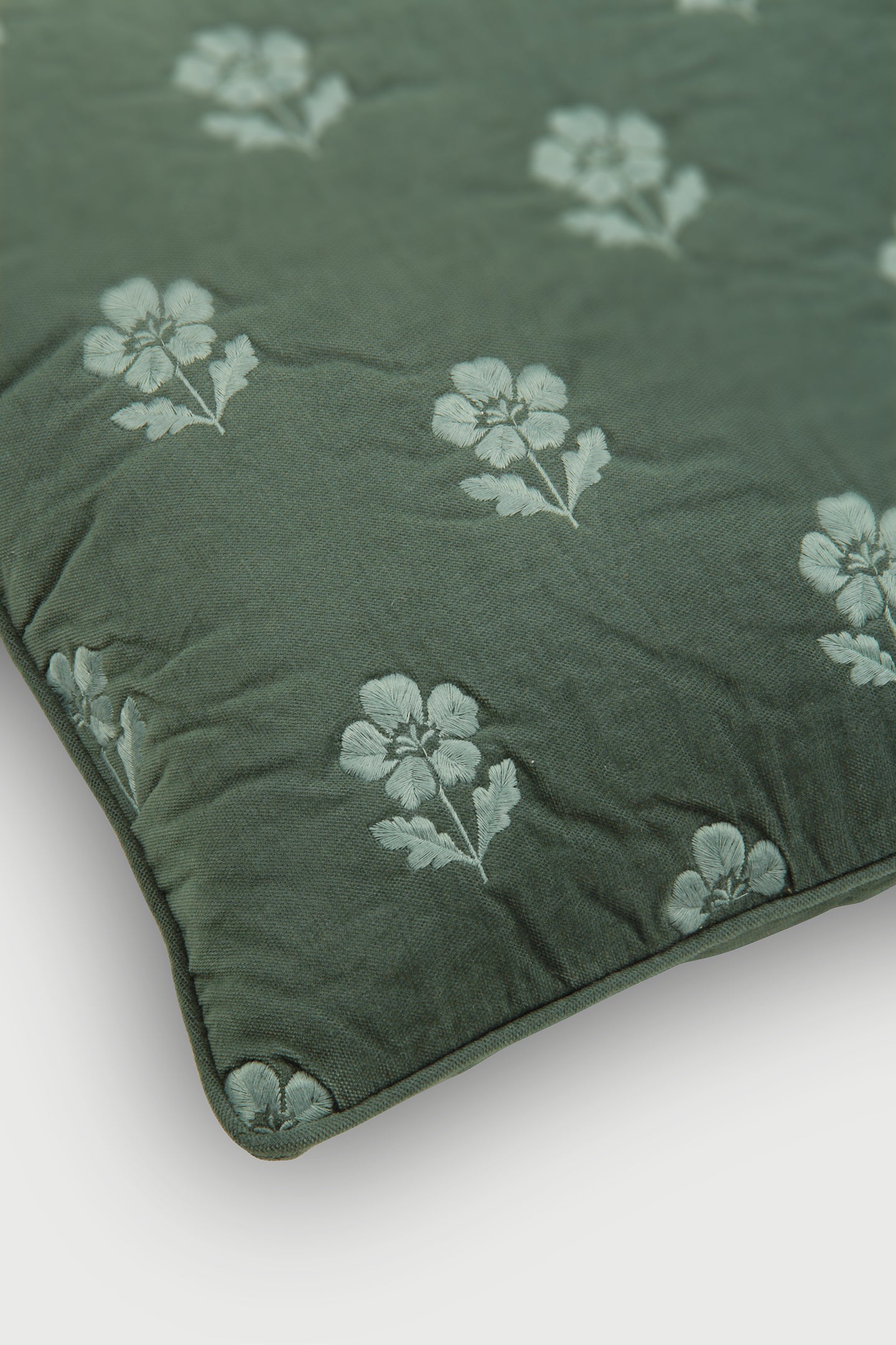 Lucia Eucalyptus Embroidered Velvet Cushion Cover
