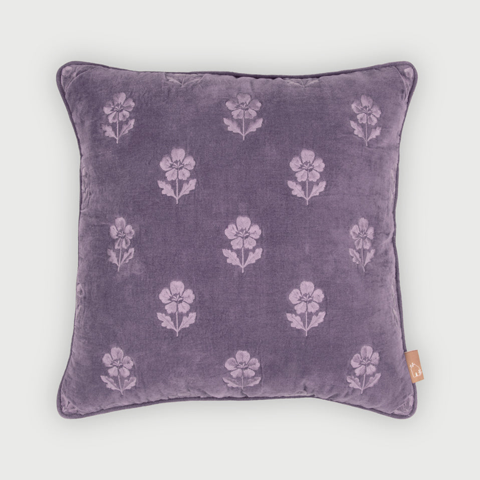 Lucia Lavender Embroidered Velvet Cushion Cover