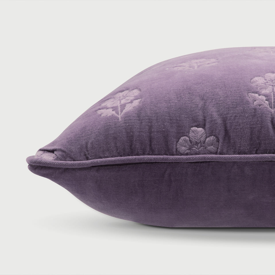 Lucia Lavender Embroidered Velvet Cushion Cover