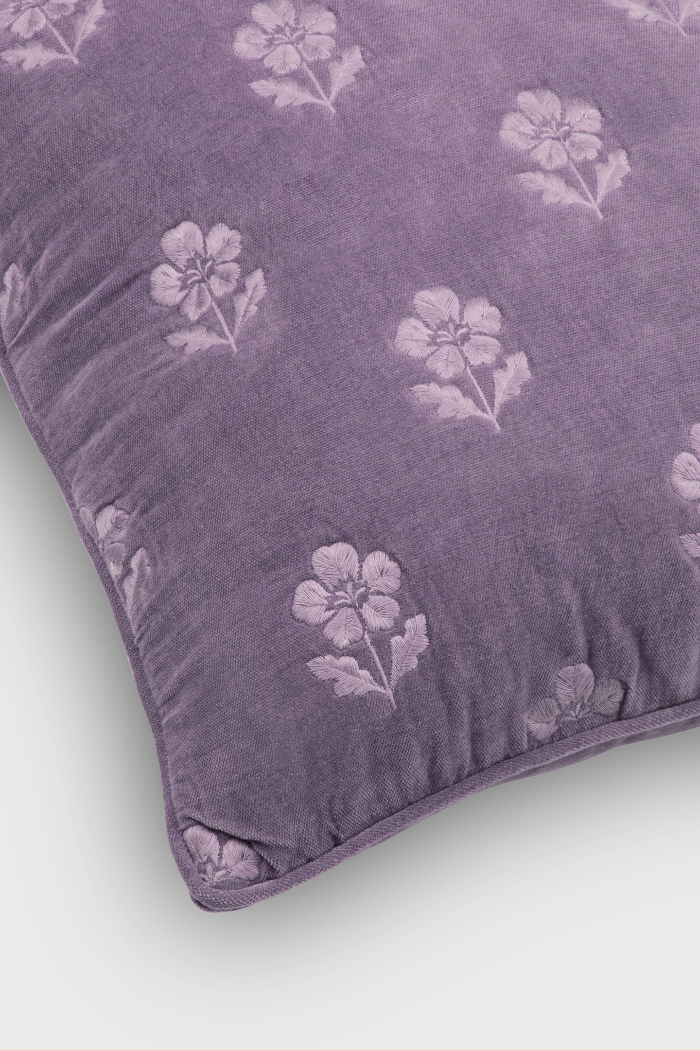 Lucia Lavender Embroidered Velvet Cushion Cover