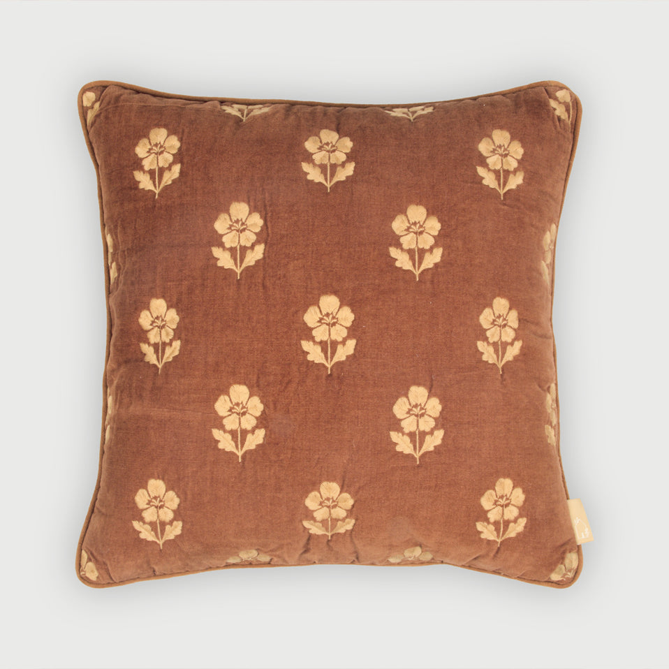 Lucia Terracotta Embroidered Velvet Cushion Cover