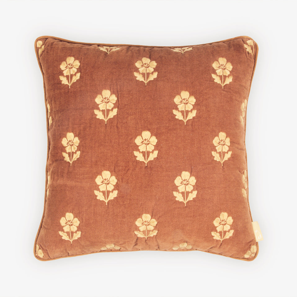 Lucia Terracotta Embroidered Velvet Cushion Cover