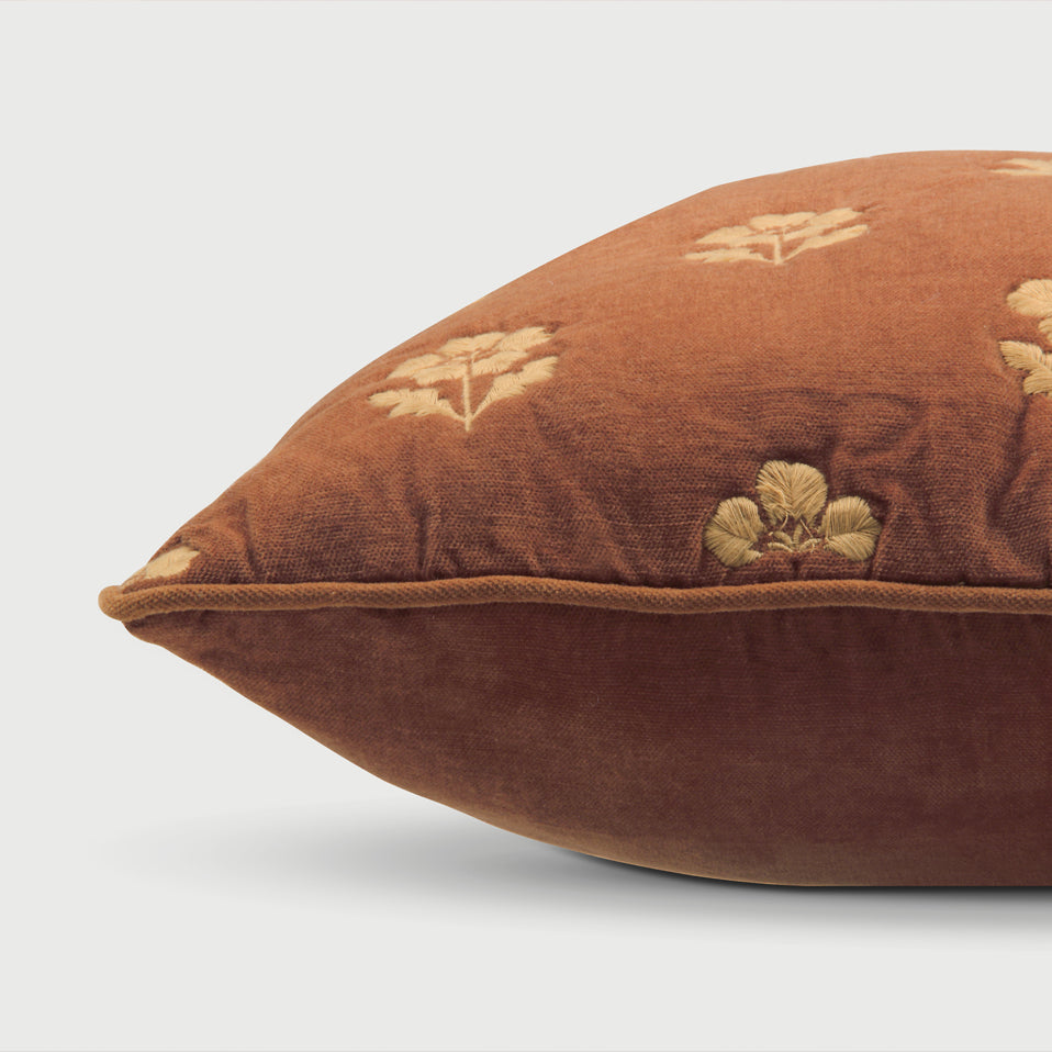 Lucia Terracotta Embroidered Velvet Cushion Cover