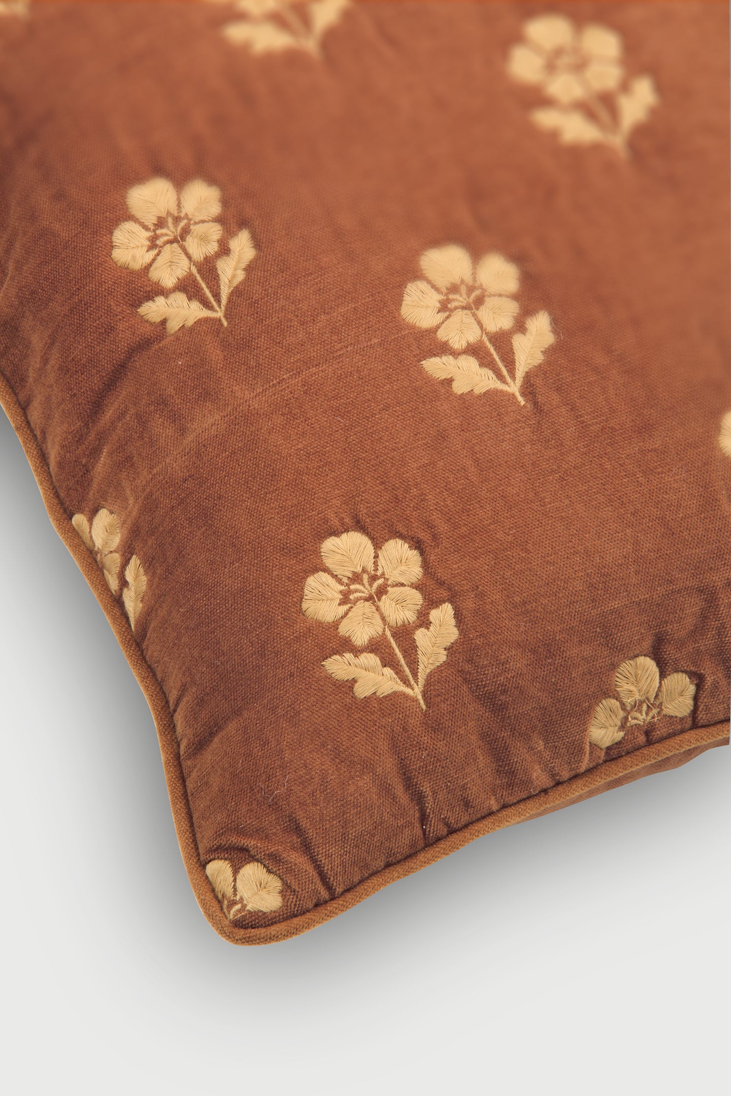 Lucia Terracotta Embroidered Velvet Cushion Cover