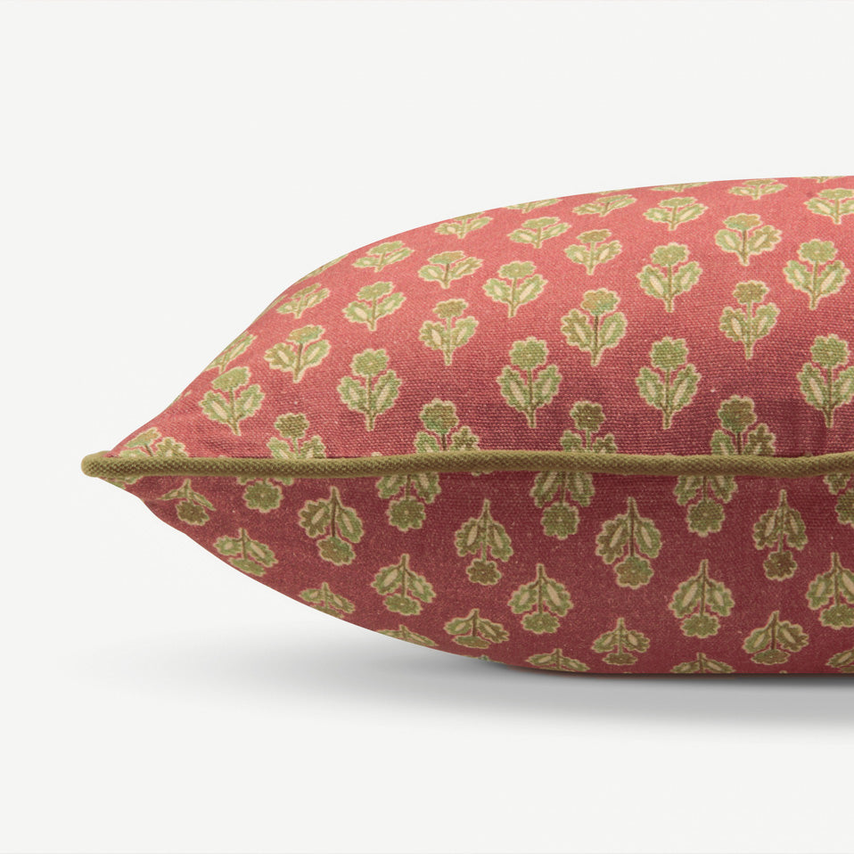Viola Carmine Cotton Oblong Cushion Cover
