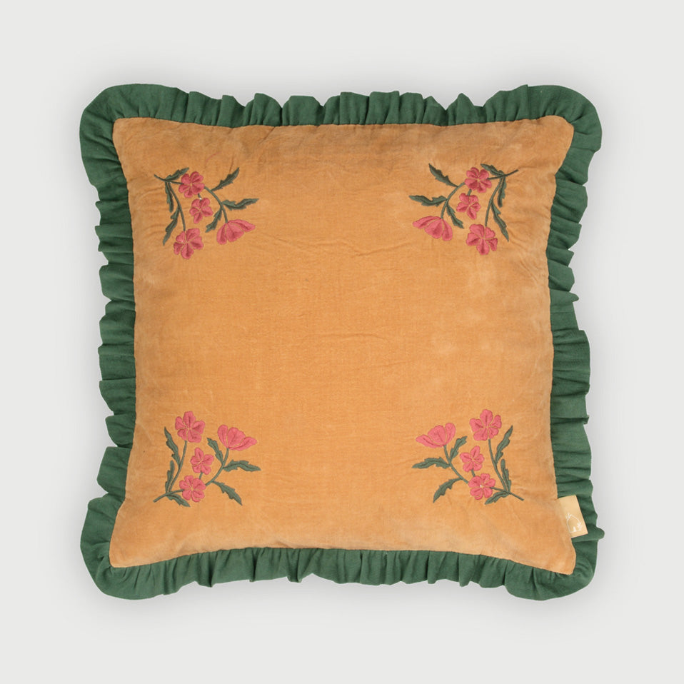 Sienna Amber Embroidered Velvet Cushion Cover