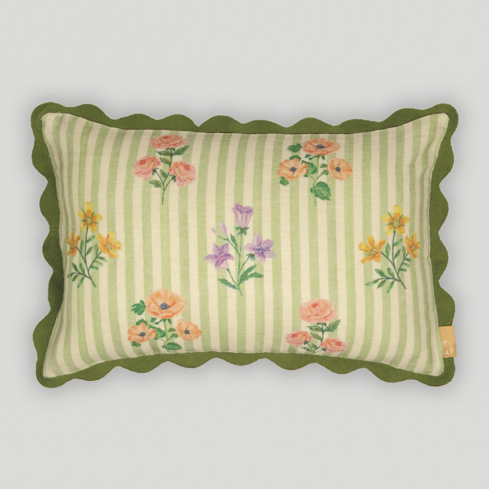 Rosalia Forest Green Linen Oblong Cushion Cover