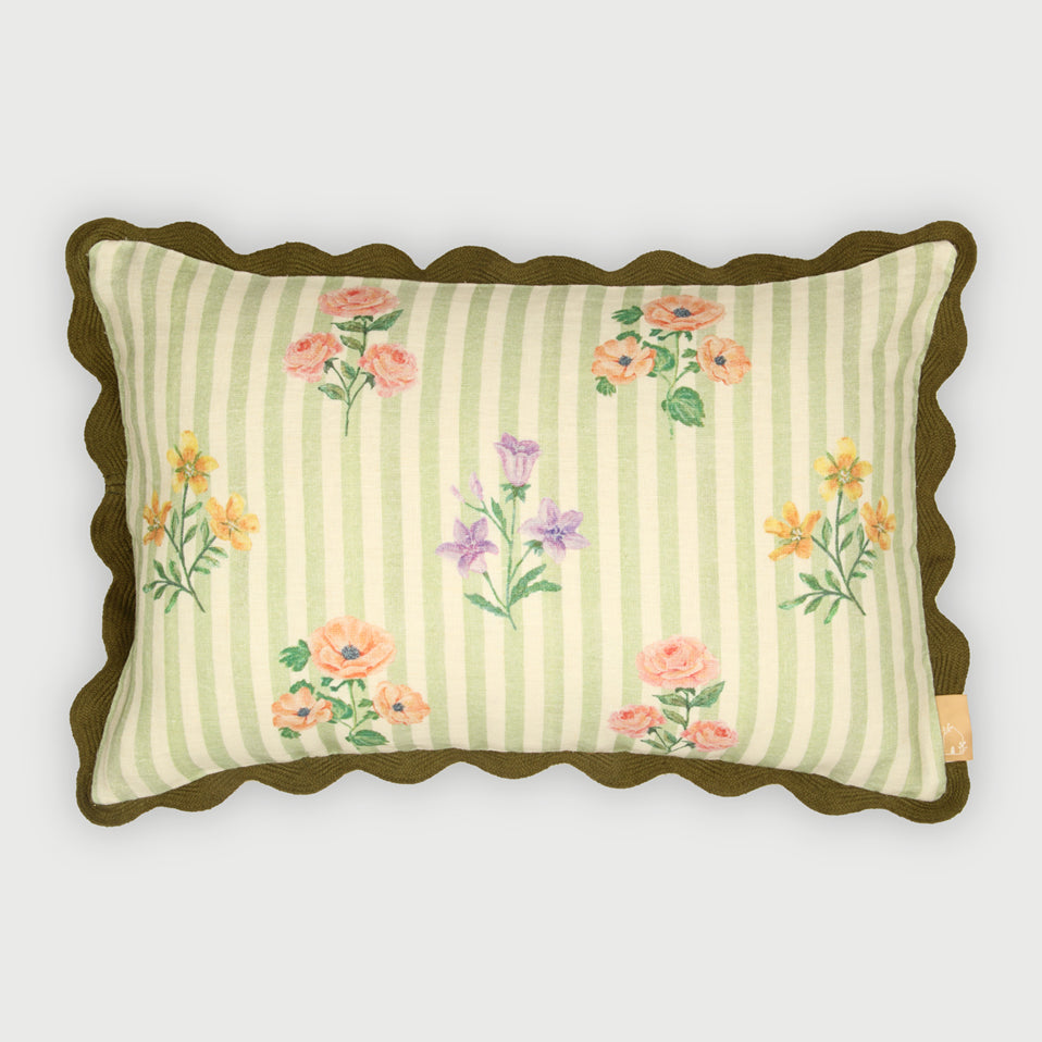 Rosalia Forest Green Linen Oblong Cushion Cover