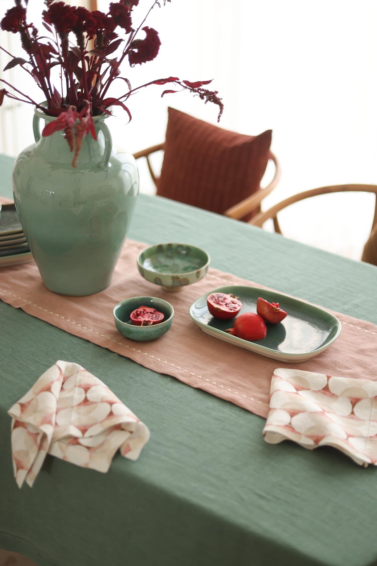 Eucalyptus Herringbone Linen Table Cover