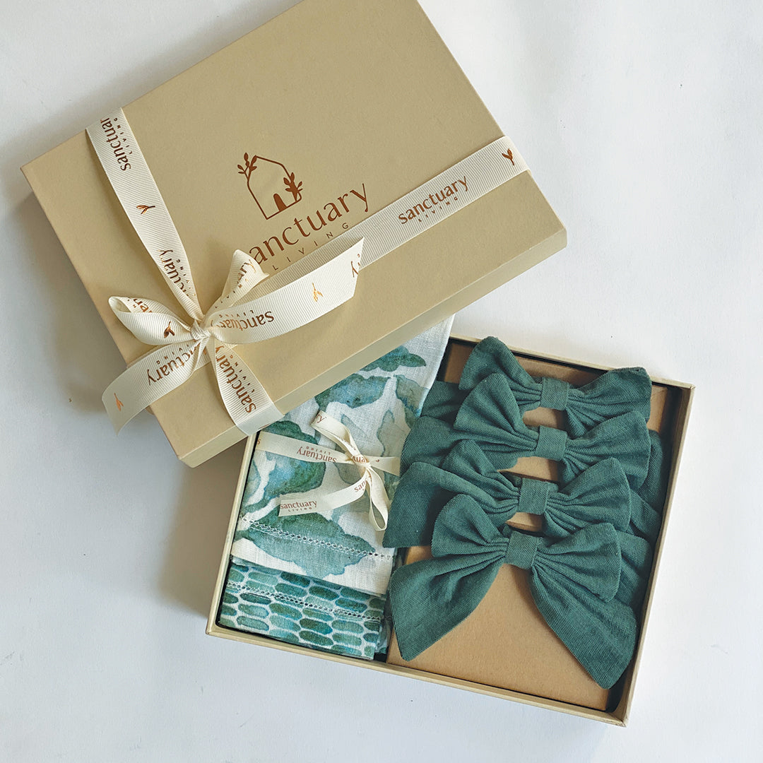 Linen Green Table Napkins & Napkin Rings Gift Set SanctuaryLiving
