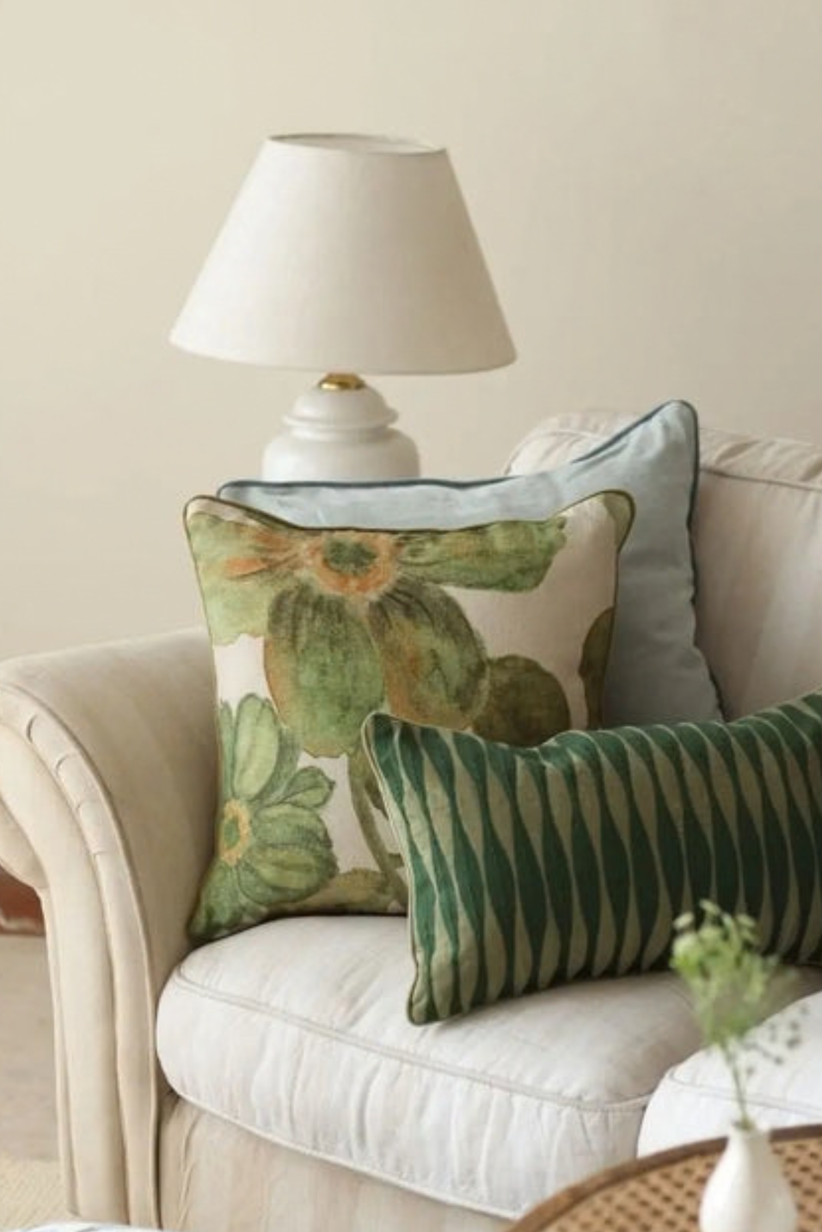 Wildflower Olive Linen Cushion Cover