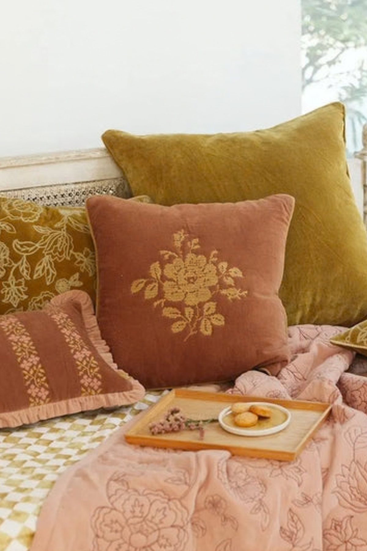 Camellia Rhubarb Cross Stitch Cushion Cover