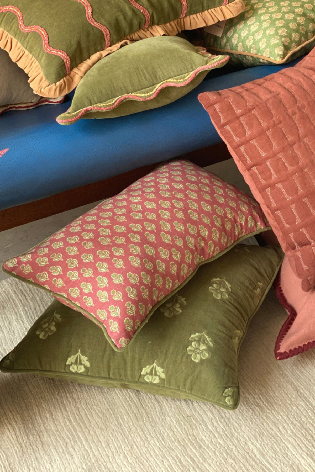 Viola Carmine Cotton Oblong Cushion Cover