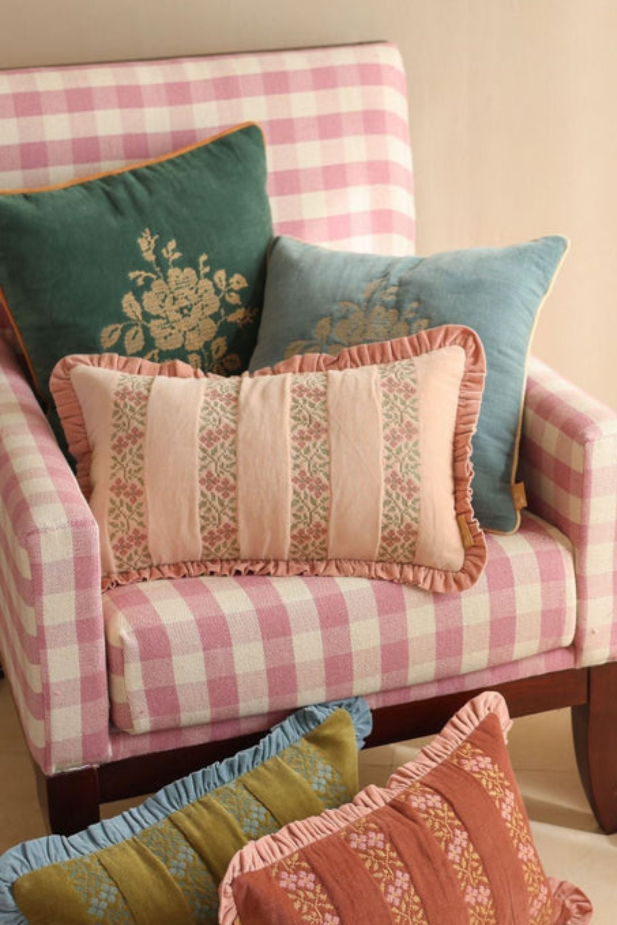 Heather Baby Pink Cross Stitch Oblong Cushion Cover