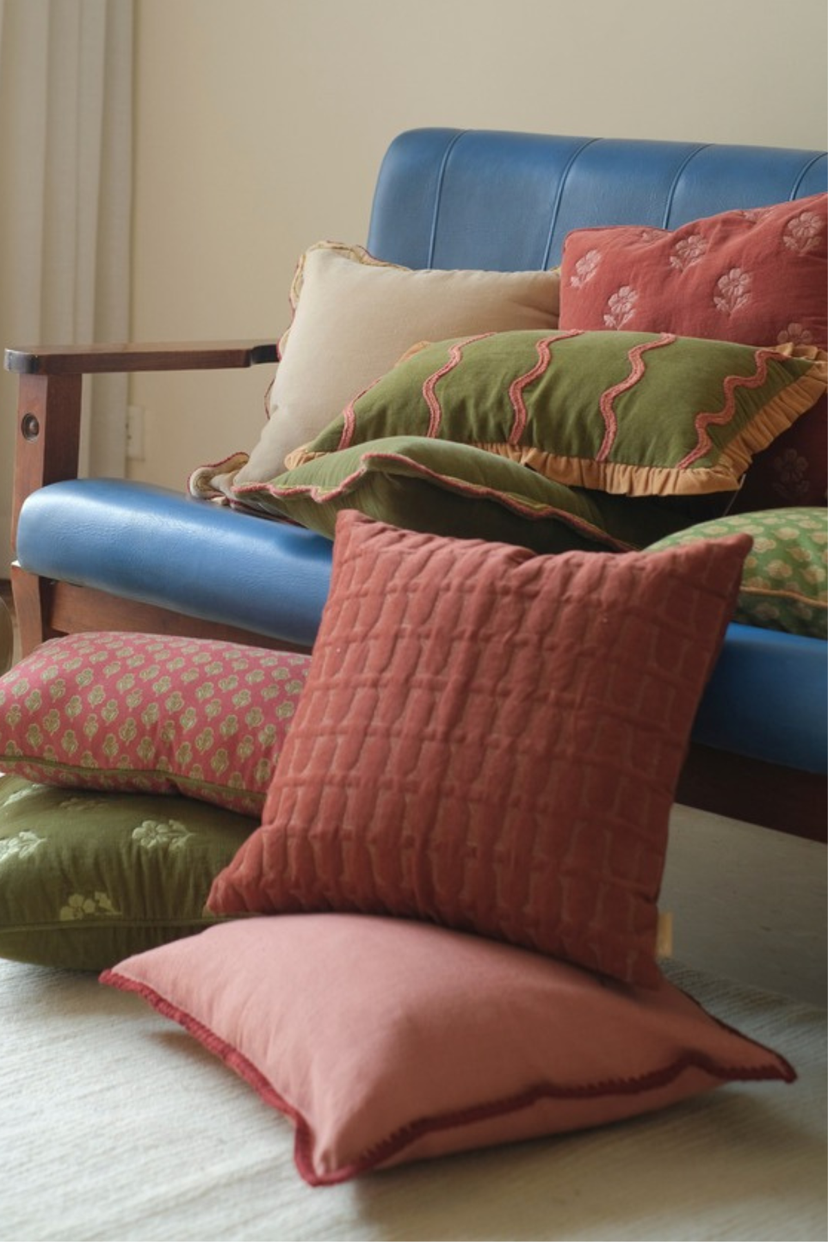 Twig Rhubarb Embroidered Velvet Cushion Cover