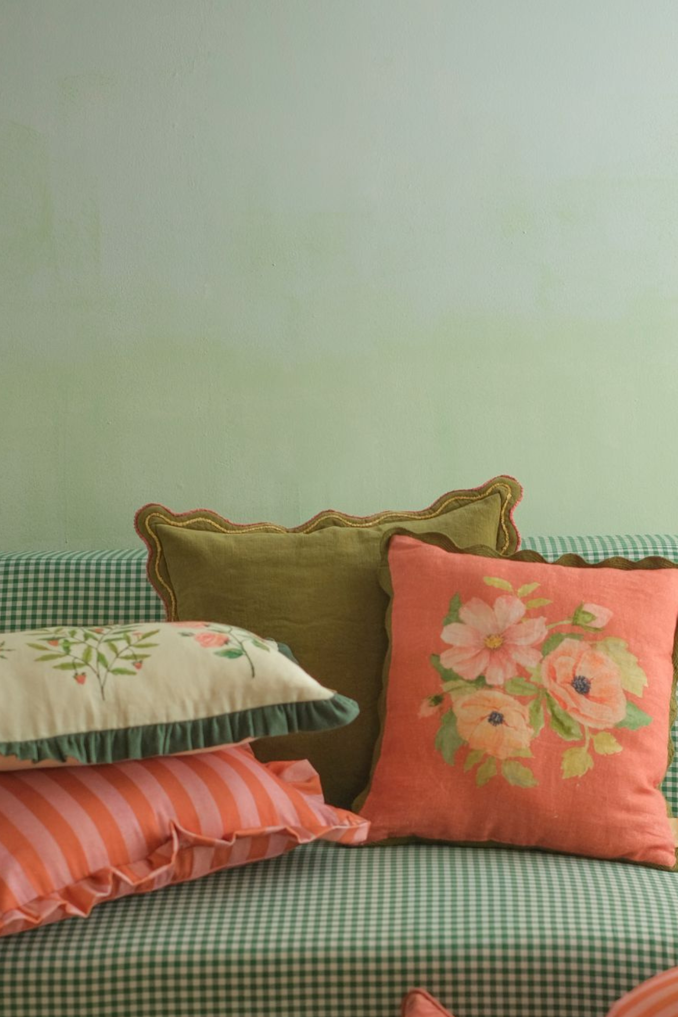 Aurora Scallop Forest Green Embroidered Cushion Cover