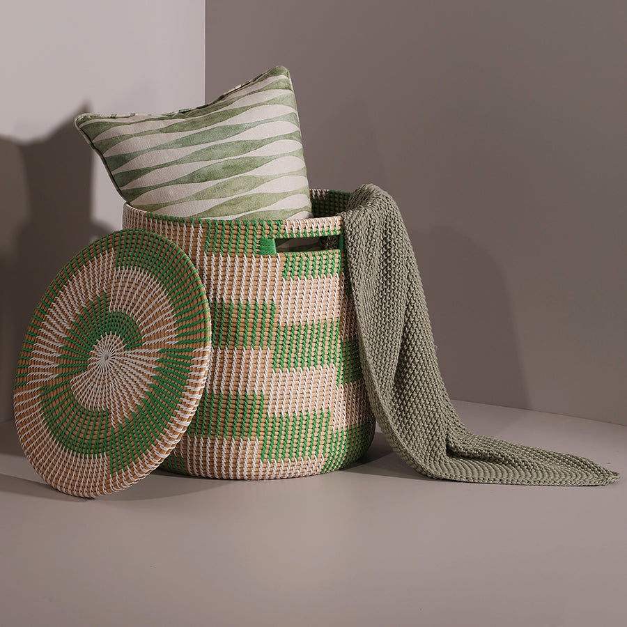 Akron Handwoven Rattan Basket-Green