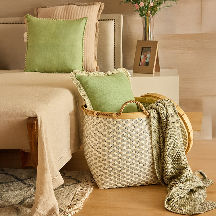 Bergen Handwoven Bamboo Basket-Grey & White