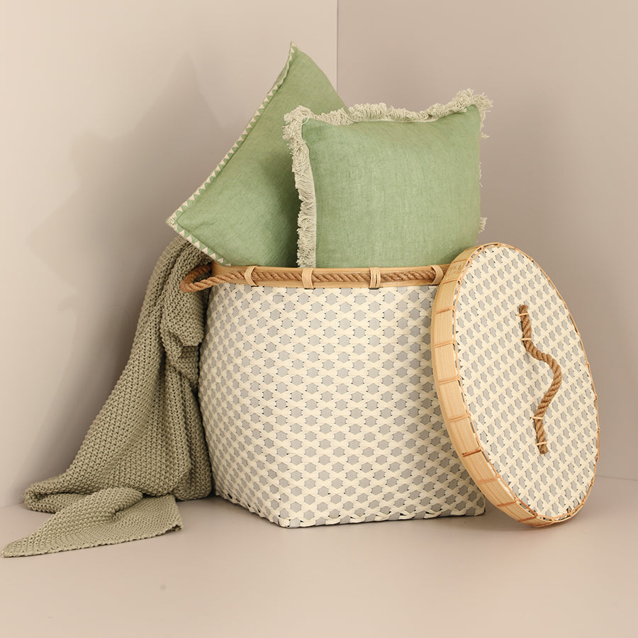 Bergen Handwoven Bamboo Basket-Grey & White