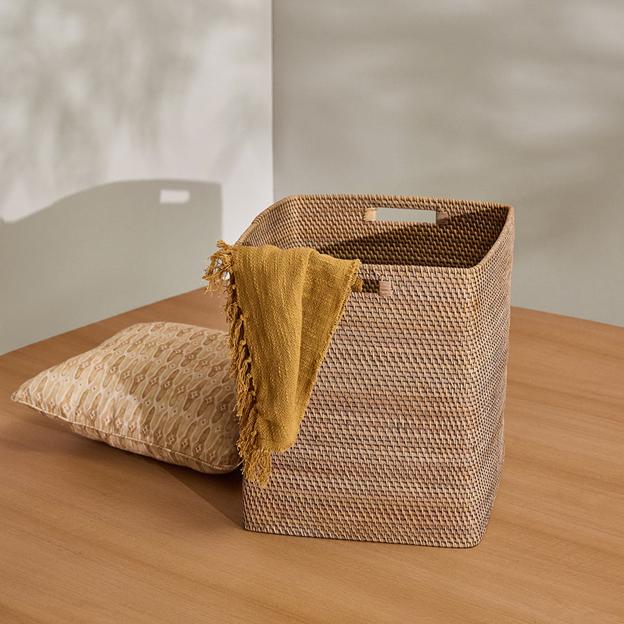 Boston Handwoven Rattan Basket-Grey