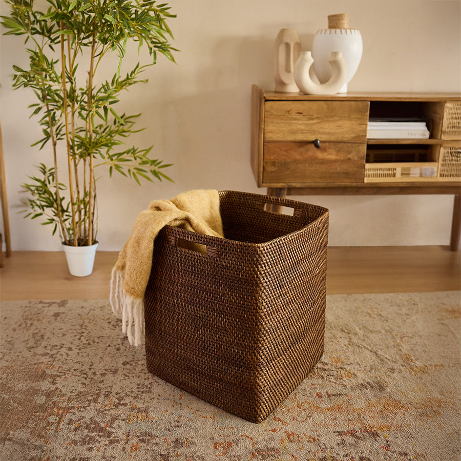 Boston Handwoven Rattan Basket-Walnut