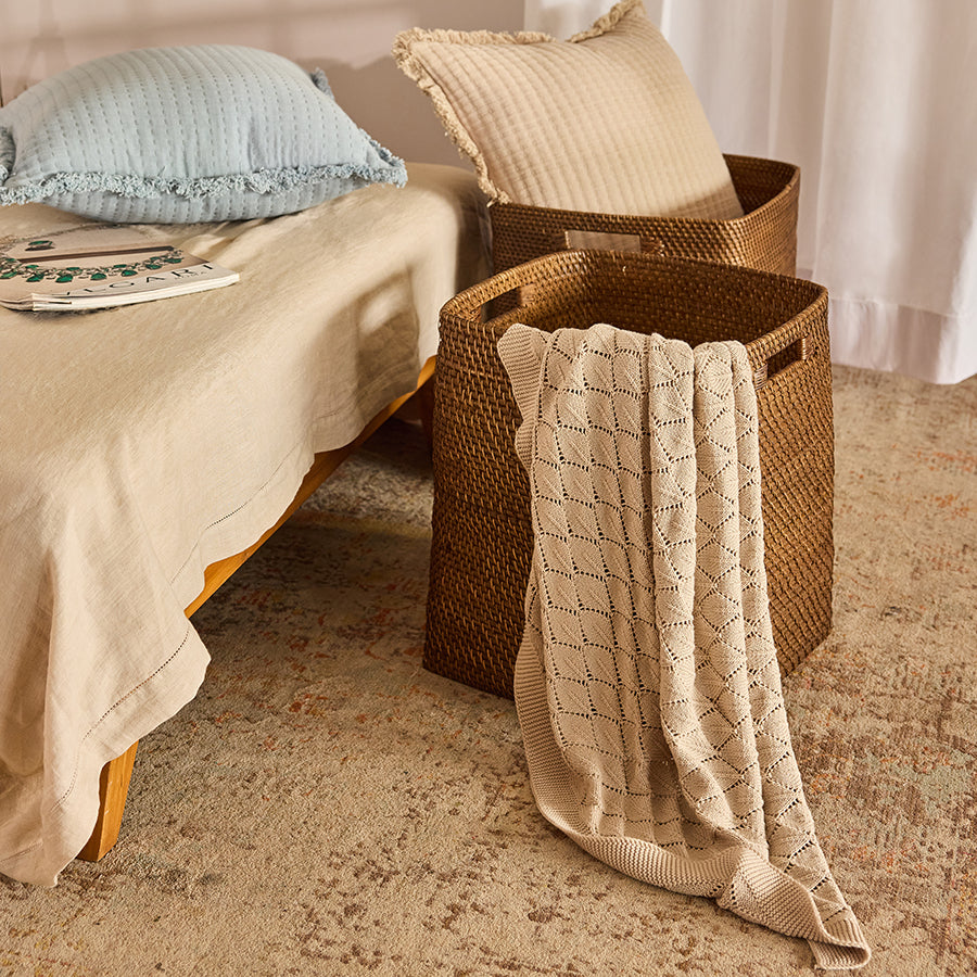 Boston Handwoven Rattan Basket-Walnut