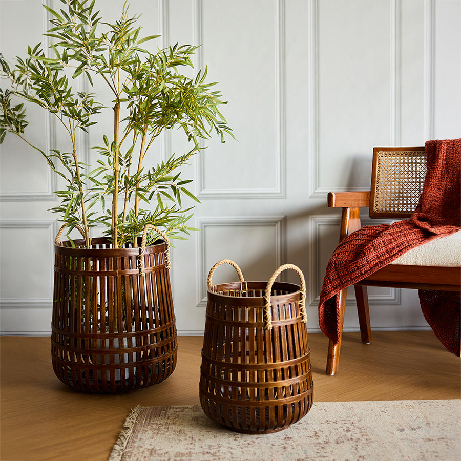 Quito Handwoven Bamboo Basket-Mahogany