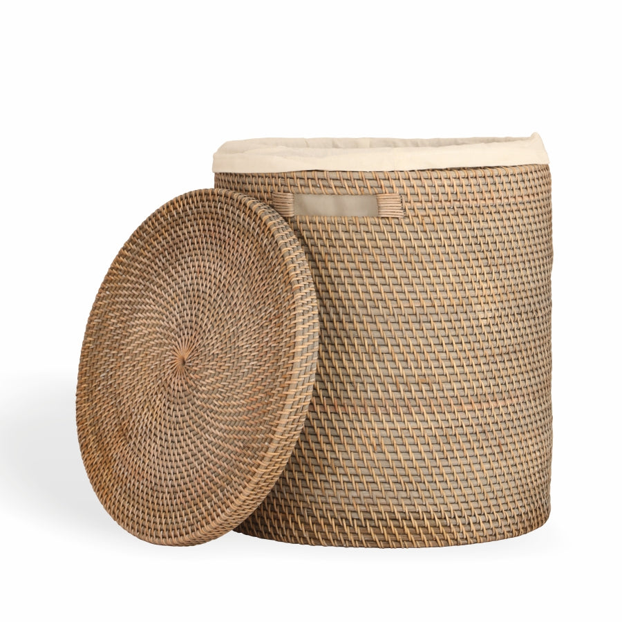 Turin Handwoven Rattan Basket With Lining-Grey