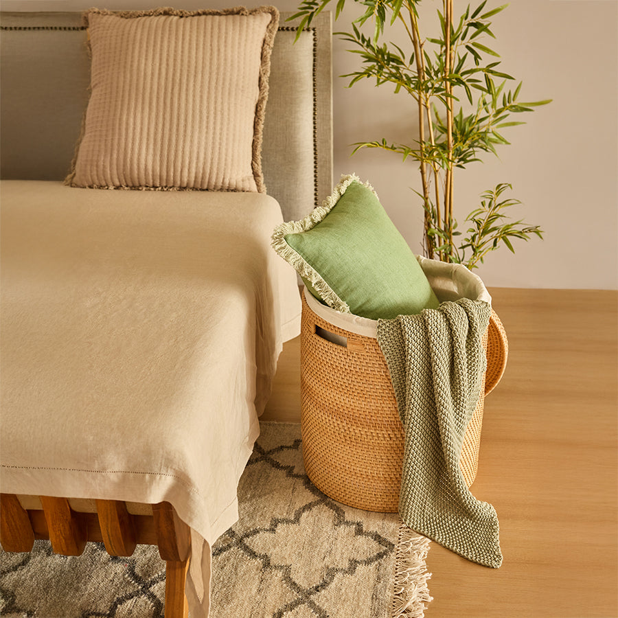 Turin Handwoven Rattan Basket With Lining-Natural
